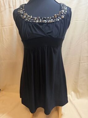 Women's Black Jeweled Scoop Neck Tank Top